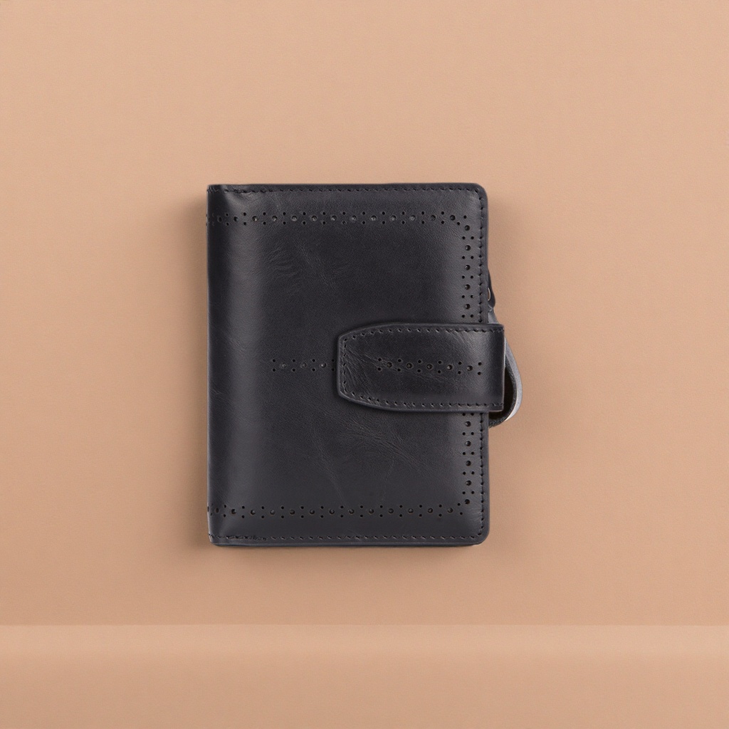 Black leather wallet for men, simple business long leather wallet, light, thin and durable