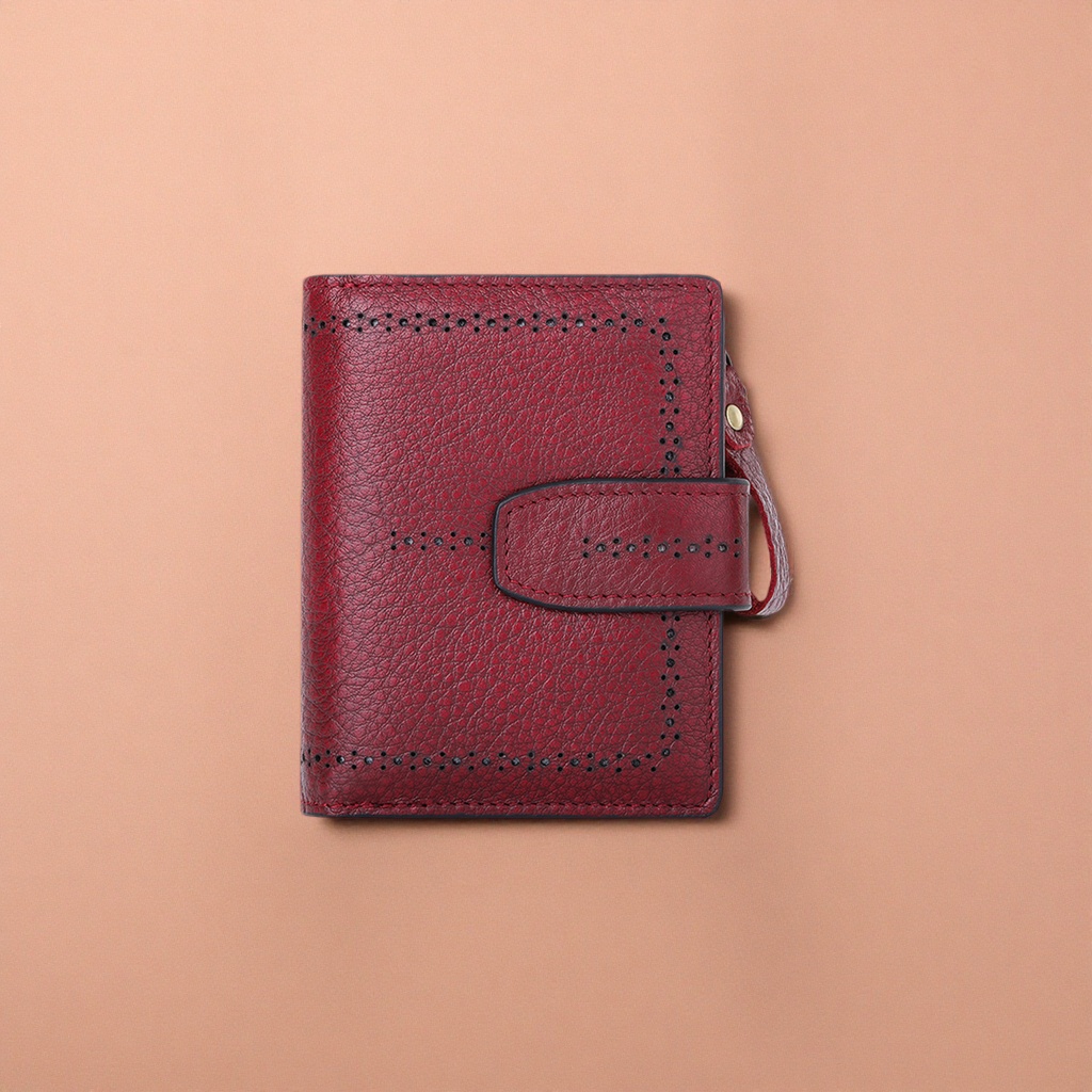 Wine red genuine leather wallet for women, long style, simple, fashionable, business and casual details Picture
