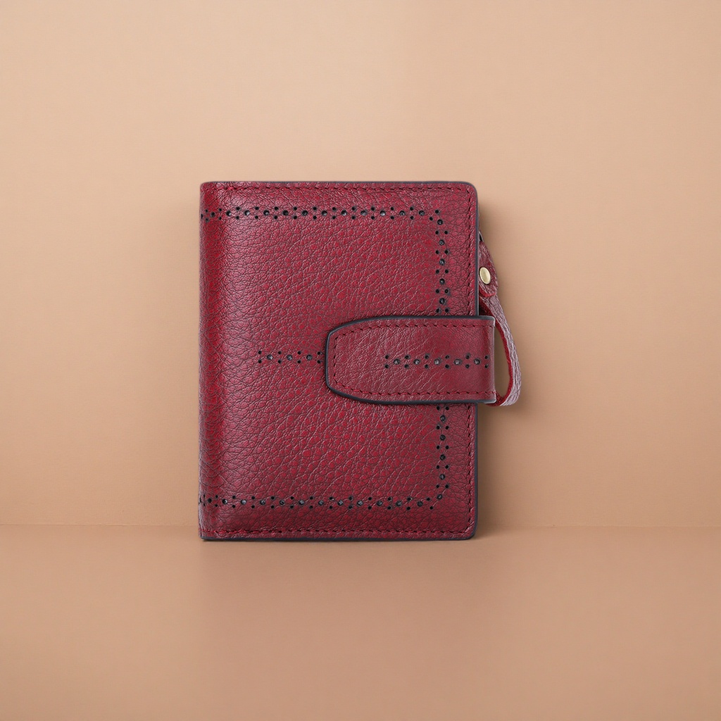 Wine red genuine leather wallet for women, long style, simple, fashionable, business and casual Specification image