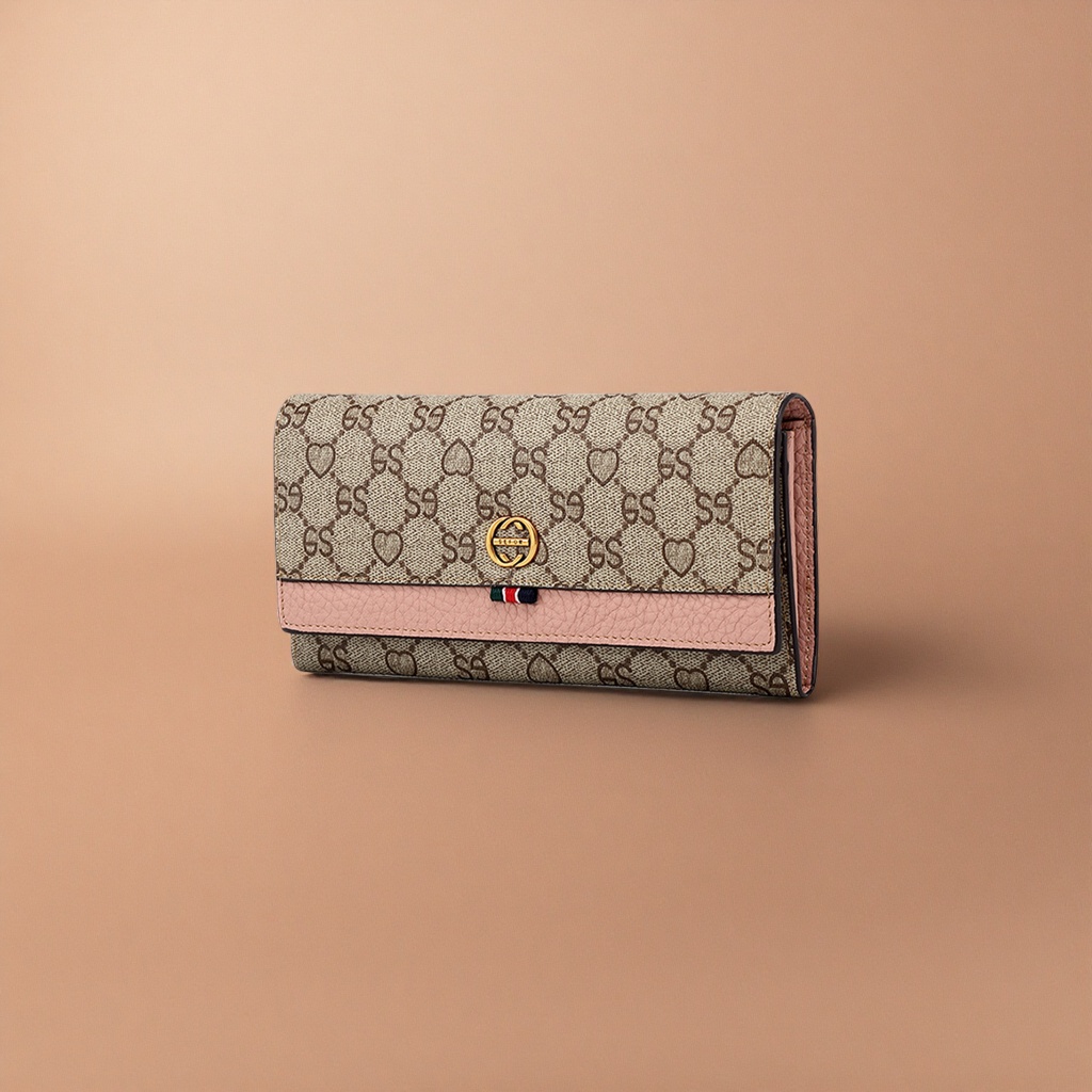 Beige printed genuine leather wallet, a simple and fashionable long wallet for ladies Specification image