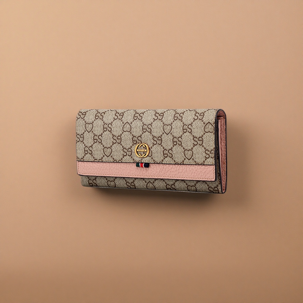 Beige printed genuine leather wallet, a simple and fashionable long wallet for ladies details Picture