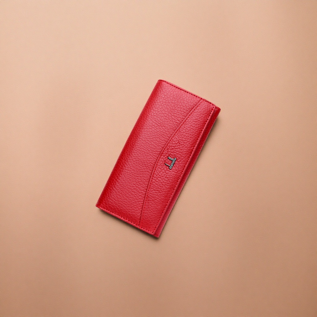 Red leather wallet, men's simple business long leather change wallet Specification image