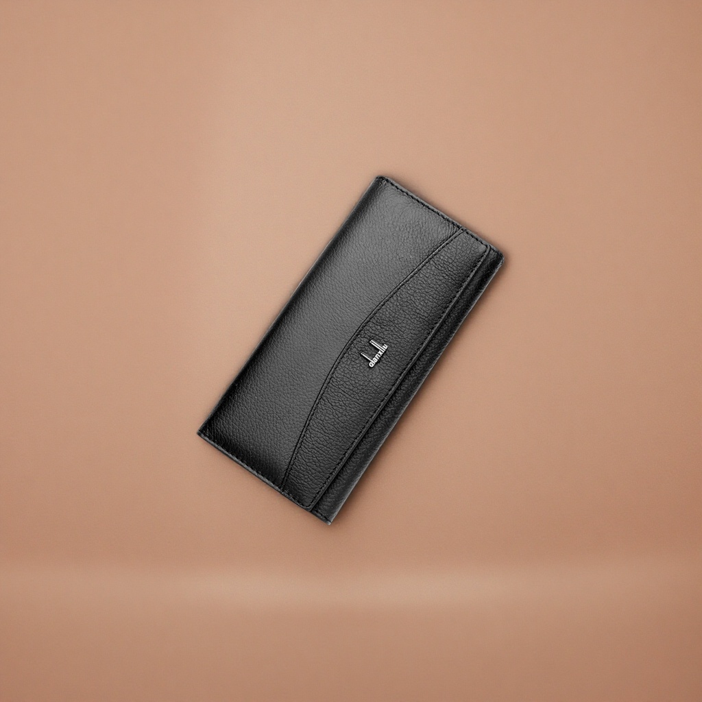 Black genuine leather wallet, men's simple business long wallet card case Application Scenario
