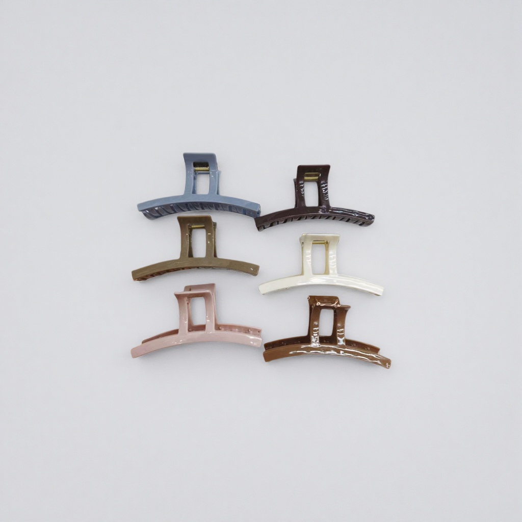 A set of six colorful hairpins with white striped trays for display Specification image