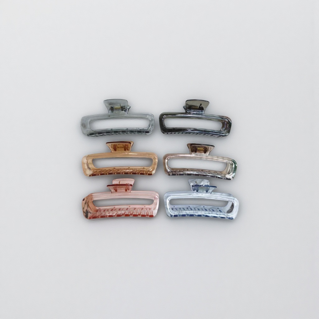 A six-color transparent plastic gripper set is displayed on a white striped tray Specification image