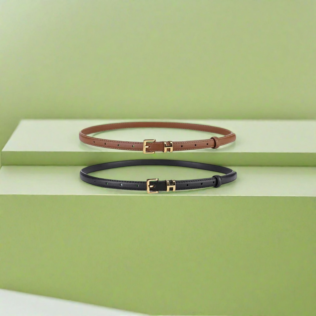 The brown and black leather belt with a golden H-shaped buckle is simple and versatile for men Application Scenario