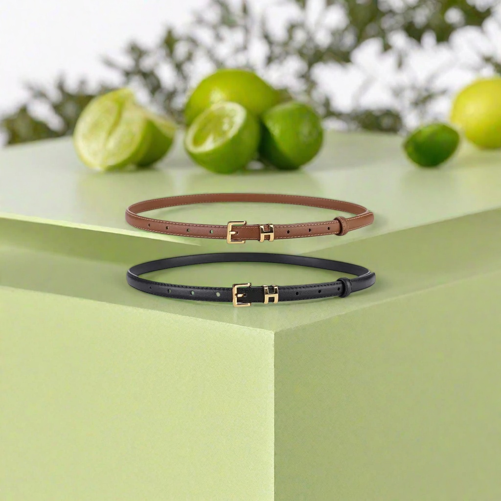 The brown and black leather belt with a golden H-shaped buckle is simple and versatile for men Specification image