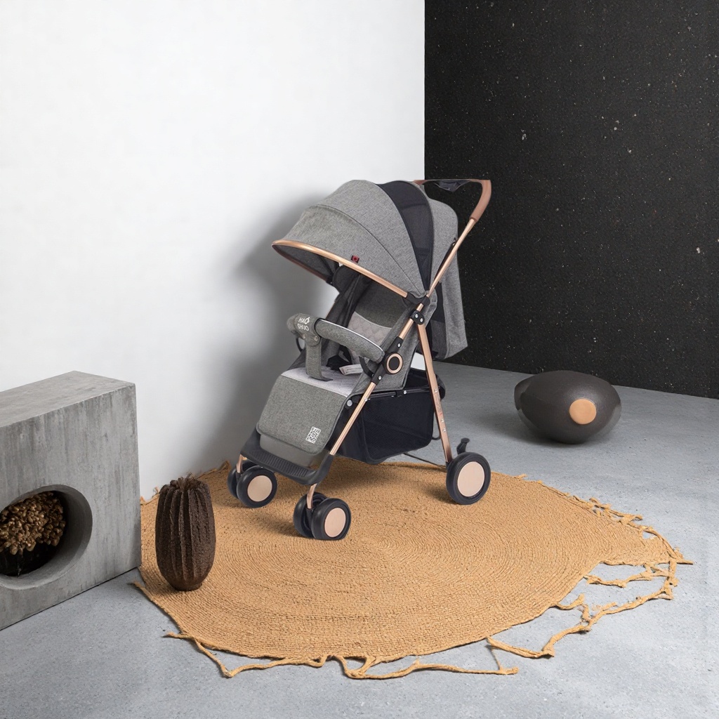 Carro de bebé gris ligero plegable puede sentarse y acostarse antichoque alto paisaje baby trolley