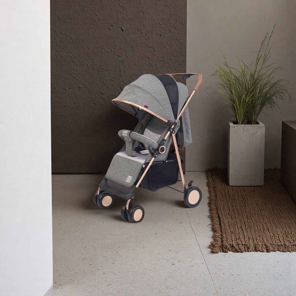 Carro de bebé gris ligero plegable puede sentarse y acostarse antichoque alto paisaje baby trolley details Picture