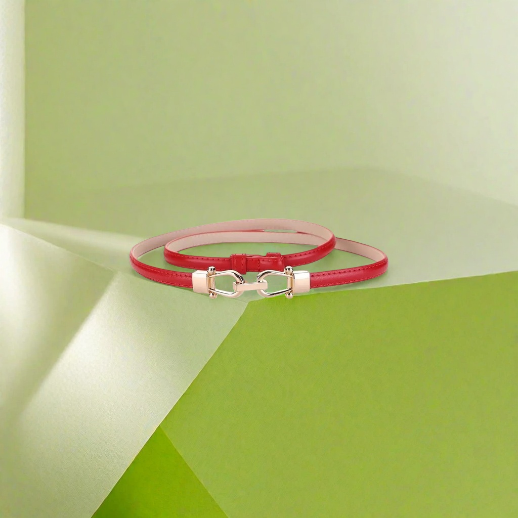 Red double-layer leather belt for men, simple and versatile. Leather belt 3.5cm wide details Picture