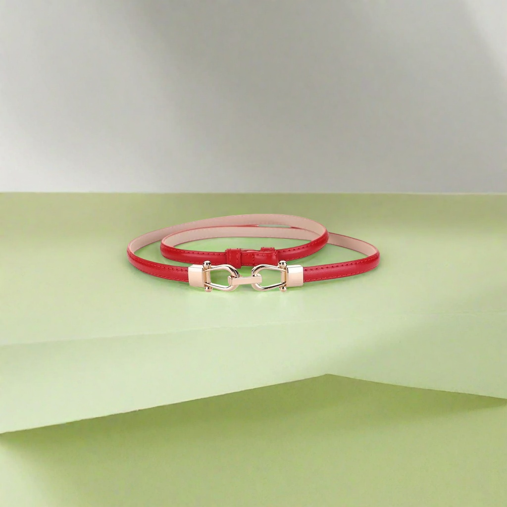 Red double-layer leather belt for men, simple and versatile. Leather belt 3.5cm wide