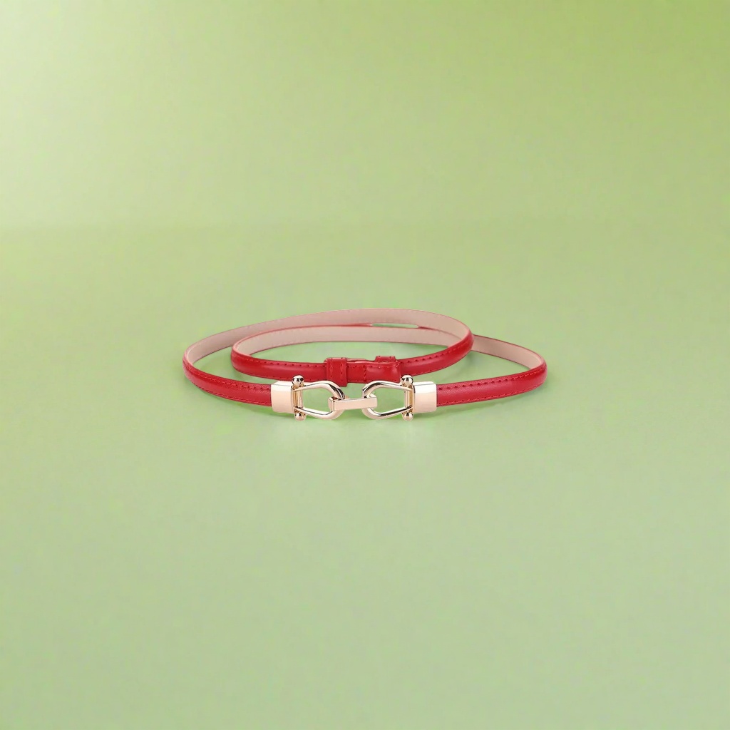 Red double-layer leather belt for men, simple and versatile. Leather belt 3.5cm wide Specification image