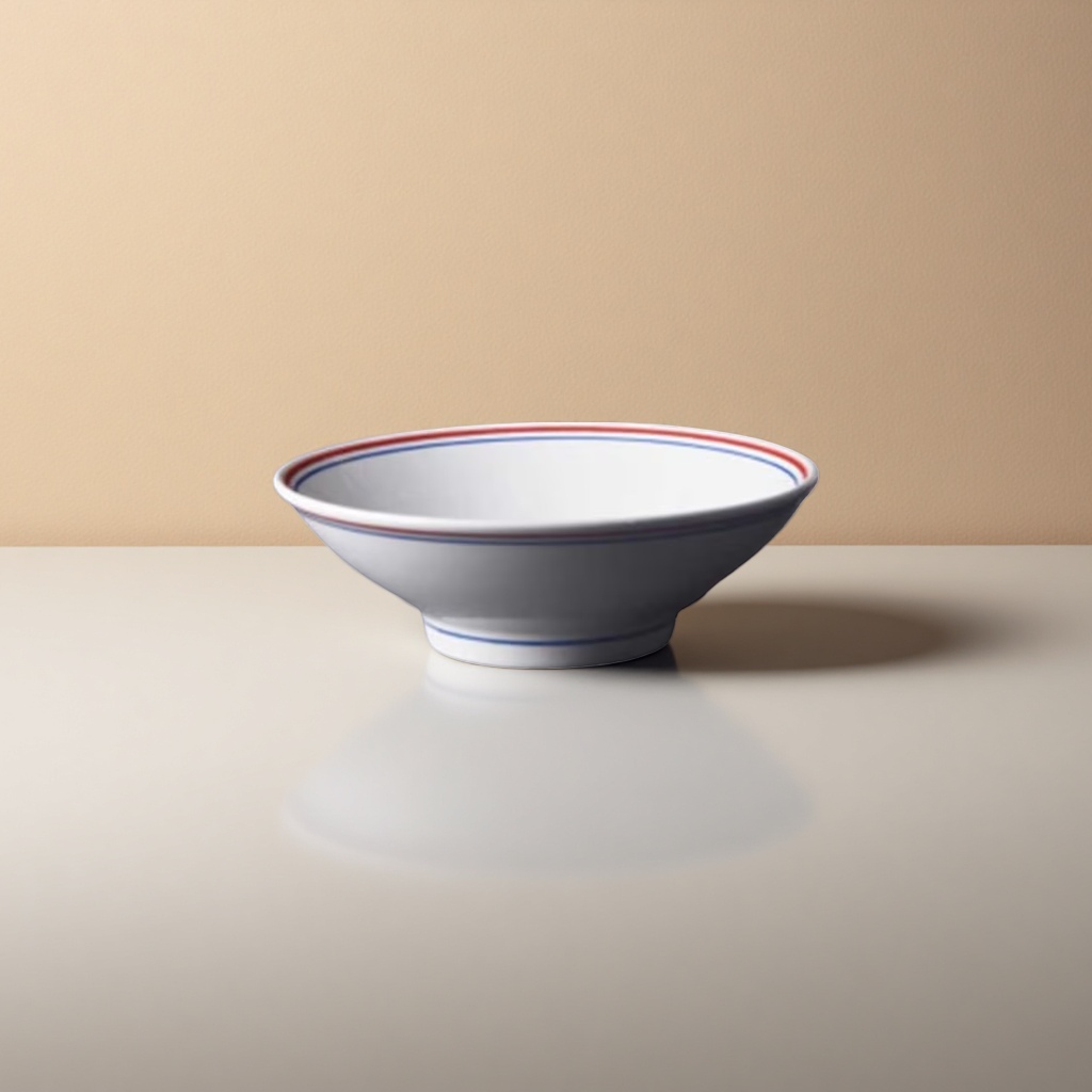 A simple white porcelain bowl with red and blue double-line decoration for household tableware Specification image