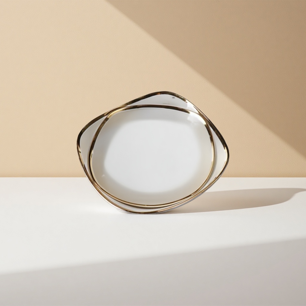 White gold-edge square bowl household ceramic tableware, simple Nordic style for serving rice and vegetables Application Scenario