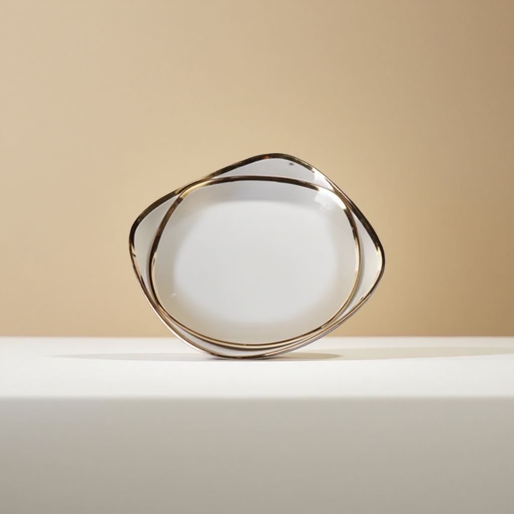 White gold-edge square bowl household ceramic tableware, simple Nordic style for serving rice and vegetables Specification image