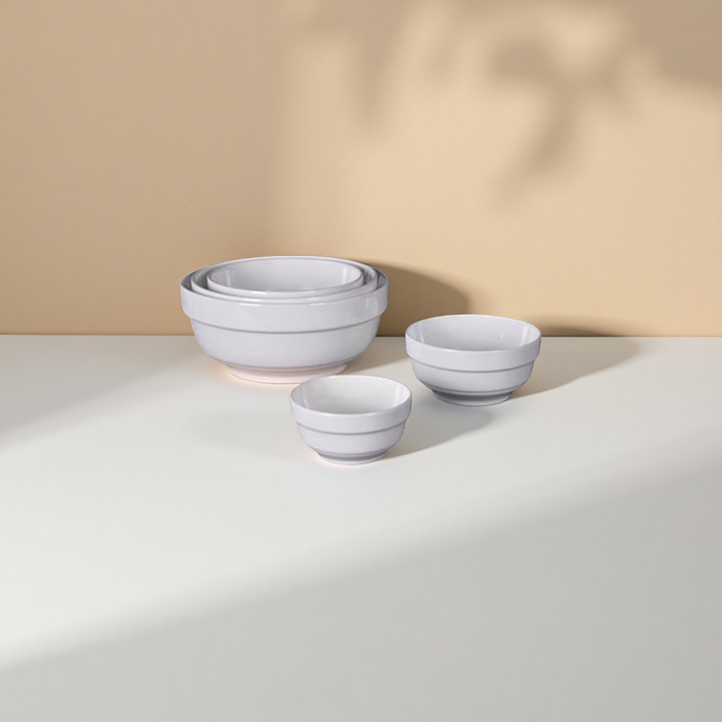 White ceramic edge guard bowl, a simple household dining bowl with anti-scratch edge design Application Scenario