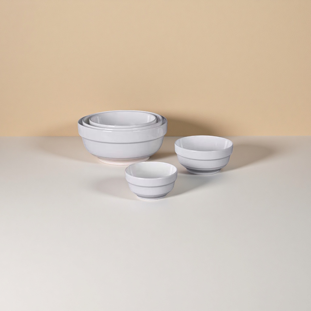 White ceramic edge guard bowl, a simple household dining bowl with anti-scratch edge design details Picture