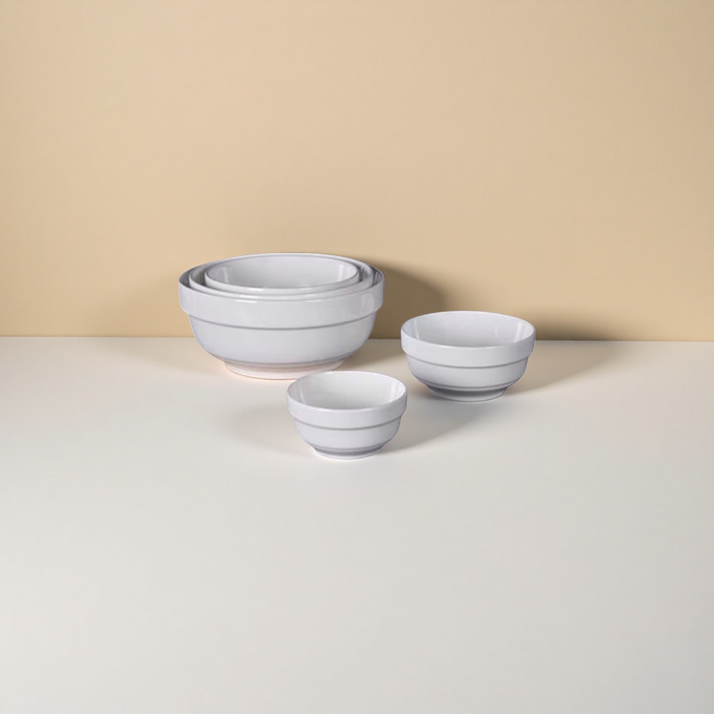 White ceramic edge guard bowl, a simple household dining bowl with anti-scratch edge design Specification image