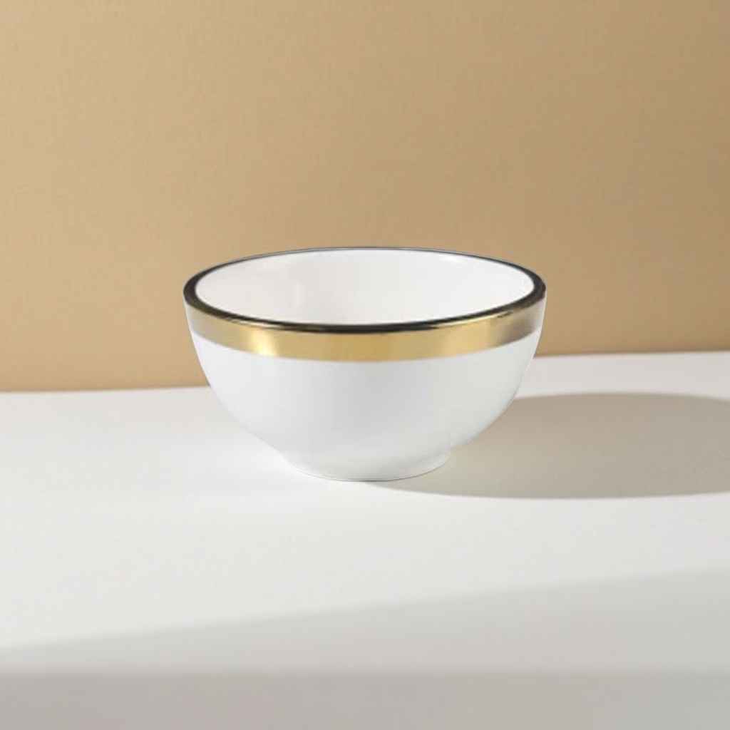 White porcelain bowl with golden rim, household tableware, simple Nordic-style ceramic bowl Specification image