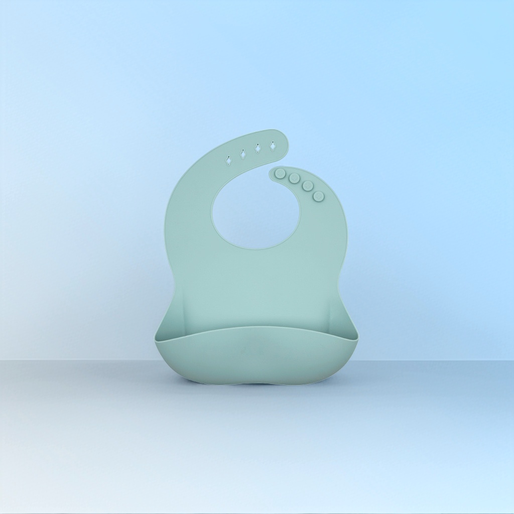 Baby babero de silicona de grado alimenticio verde claro con cordones a prueba de fugas y ajustables Application Scenario