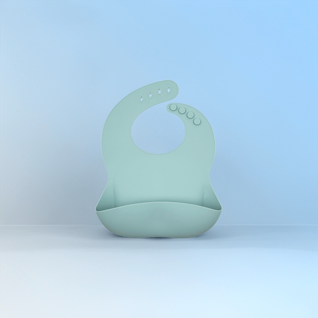 Baby babero de silicona de grado alimenticio verde claro con cordones a prueba de fugas y ajustables Specification image
