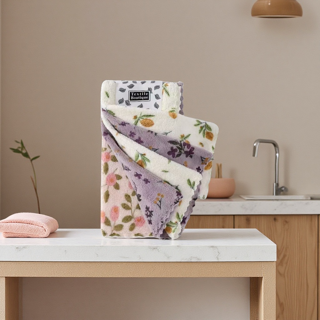 Floral pattern towel set, 5 pieces of bath towel, face towel and square towel, seika, absorbent, quick-drying, soft and skin-friendly Specification image