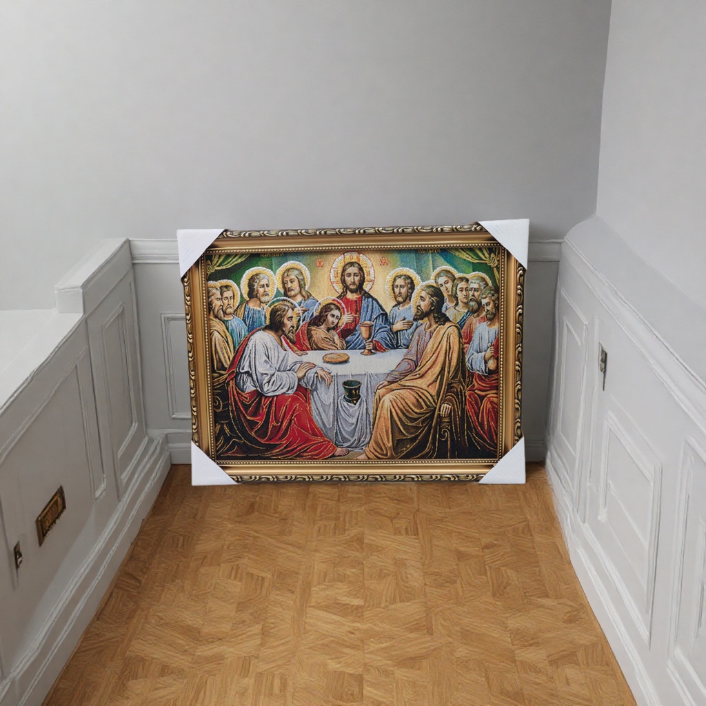 耶稣最后晚餐金丝布画刺绣工艺宗教装饰画