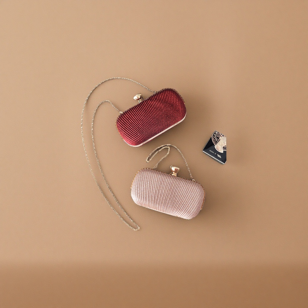 Red and pink pleated sequined clutch, a fashionable evening lady's handbag with a little Chanel style details Picture