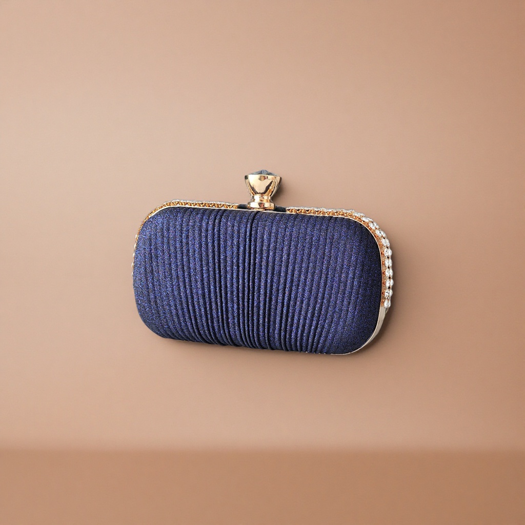 Deep blue sequined pleated clutch, a small single-shoulder bag for ladies' dinner details Picture