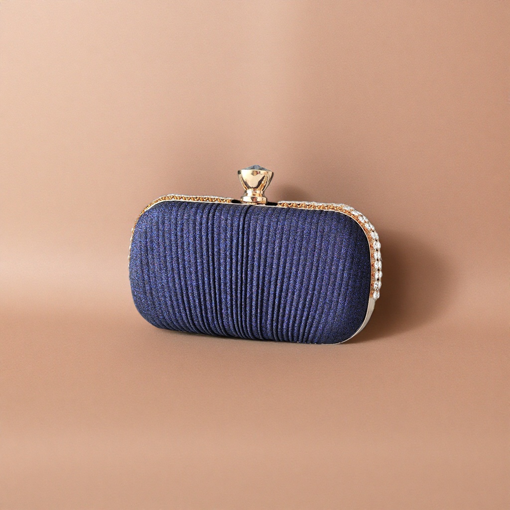 Deep blue sequined pleated clutch, a small single-shoulder bag for ladies' dinner