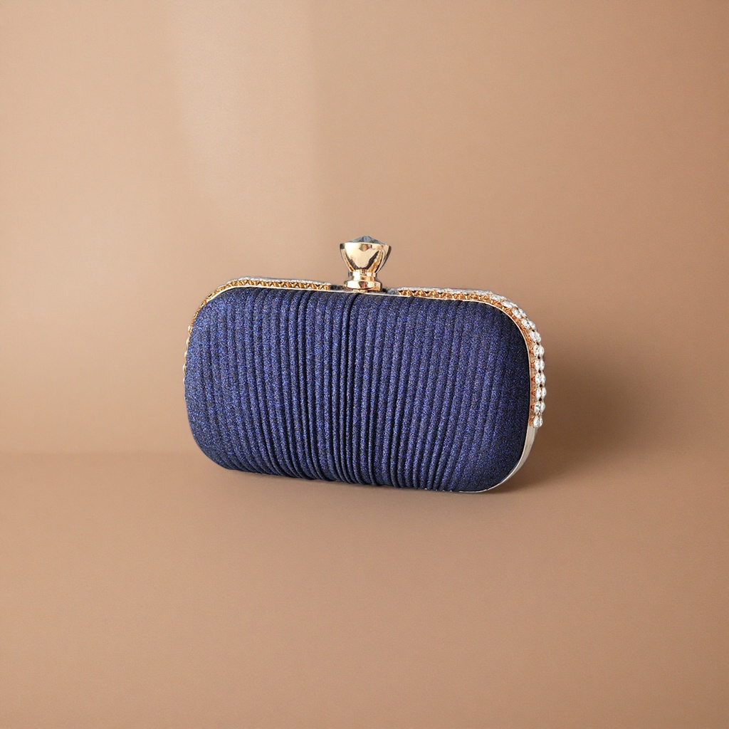 Deep blue sequined pleated clutch, a small single-shoulder bag for ladies' dinner Specification image