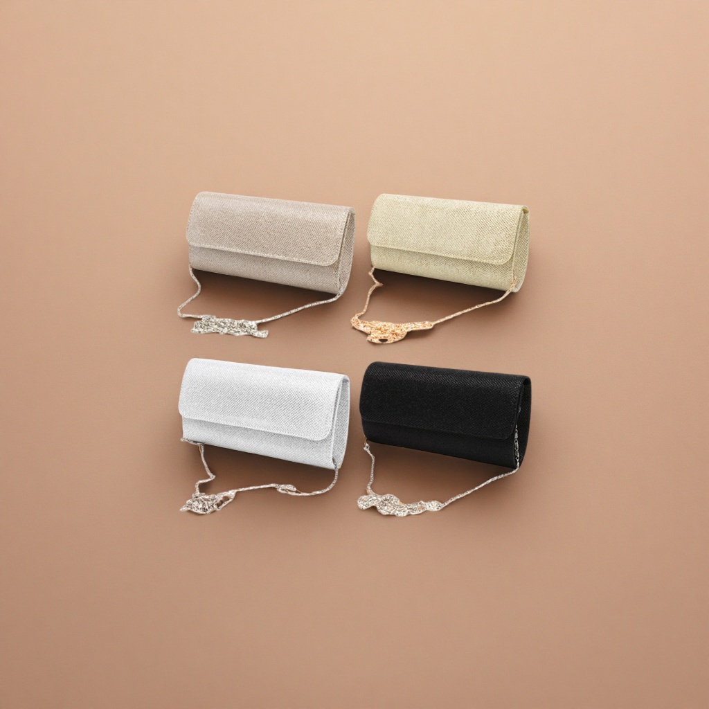 Shiny fabric clutch, four-color chain bag, fashionable and lightweight women's crossbody bag details Picture