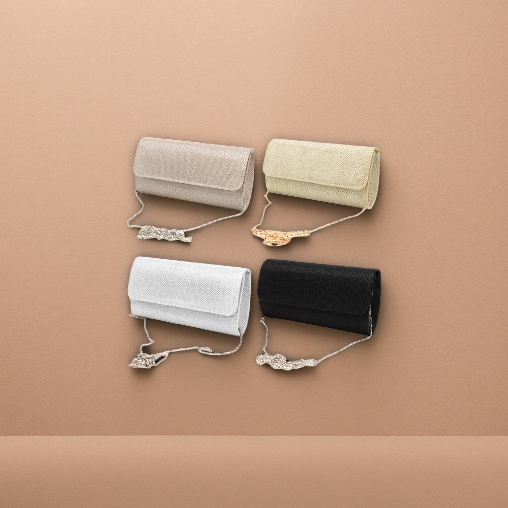 Shiny fabric clutch, four-color chain bag, fashionable and lightweight women's crossbody bag