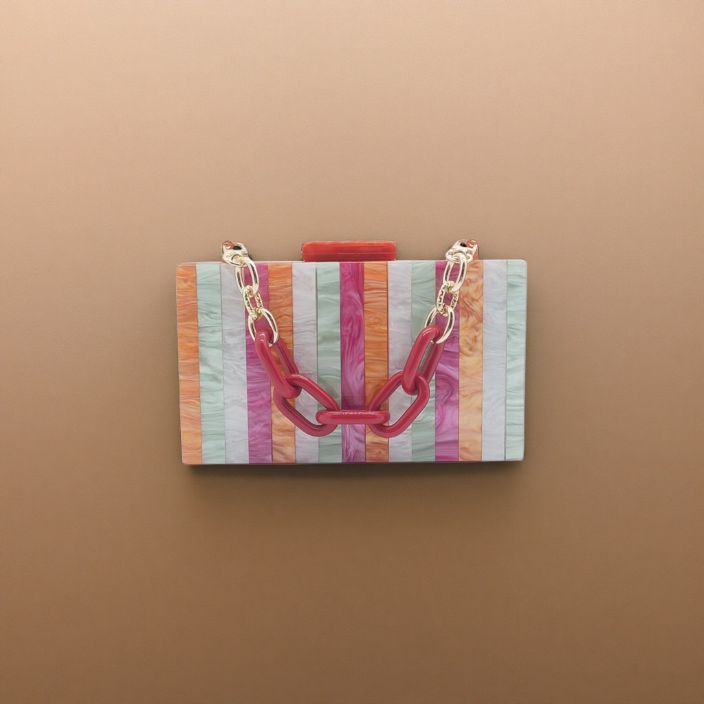 Colorful striped acrylic clutch bag, fashionable and lightweight ladies' evening bag Application Scenario