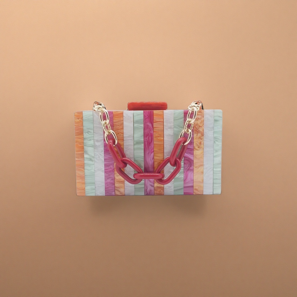 Colorful striped acrylic clutch bag, fashionable and lightweight ladies' evening bag details Picture