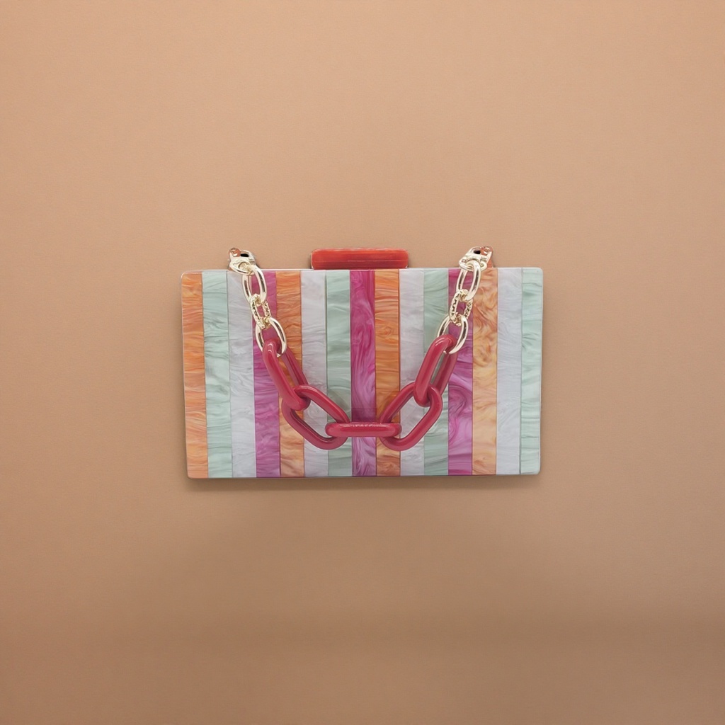 Colorful striped acrylic clutch bag, fashionable and lightweight ladies' evening bag Specification image