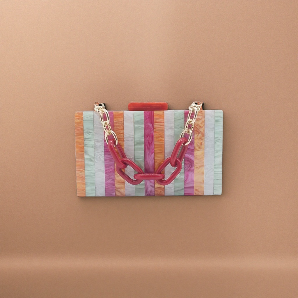 Colorful striped acrylic clutch bag, fashionable and lightweight ladies' evening bag