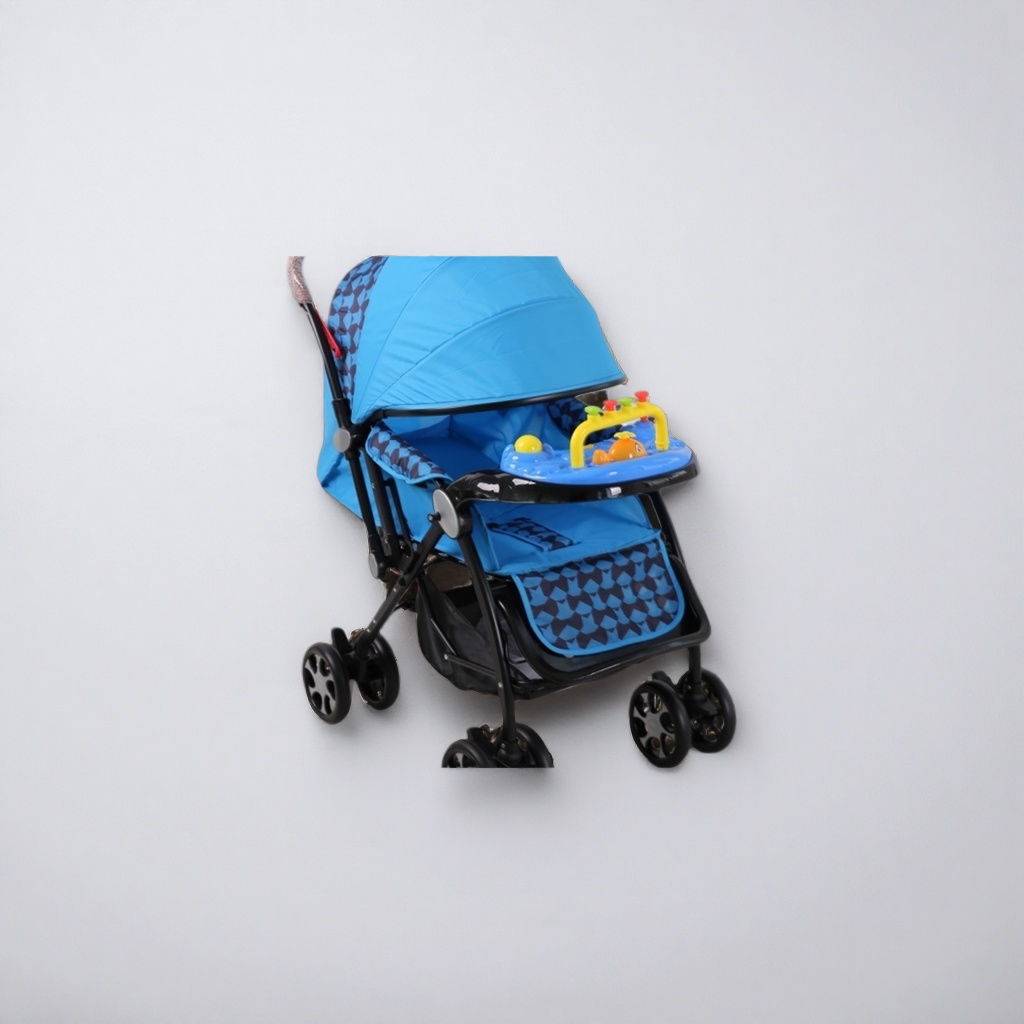 蓝色婴儿推车铝合金车架一键收车新生儿适用 Specification image