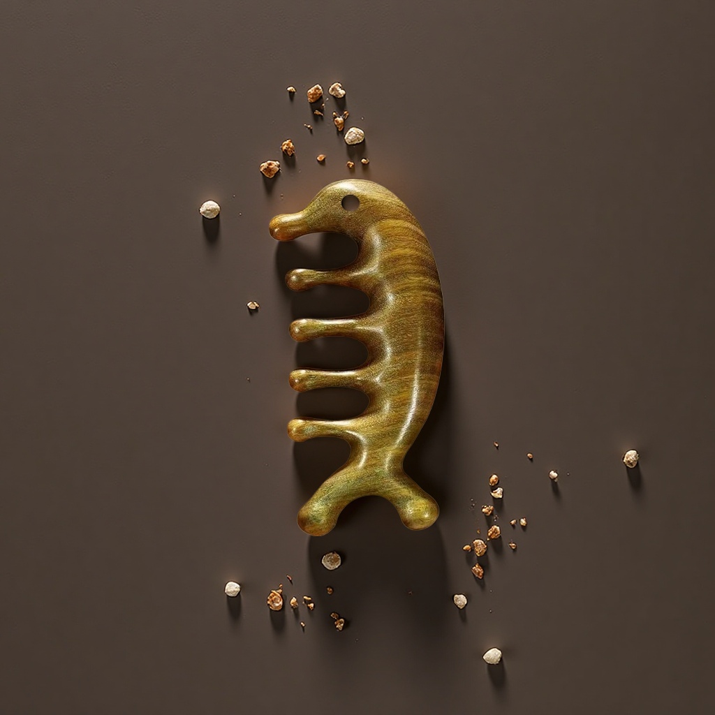 Golden wooden dolphin-shaped massage comb, natural wood grain, hand-polished, comfortable scalp care Application Scenario