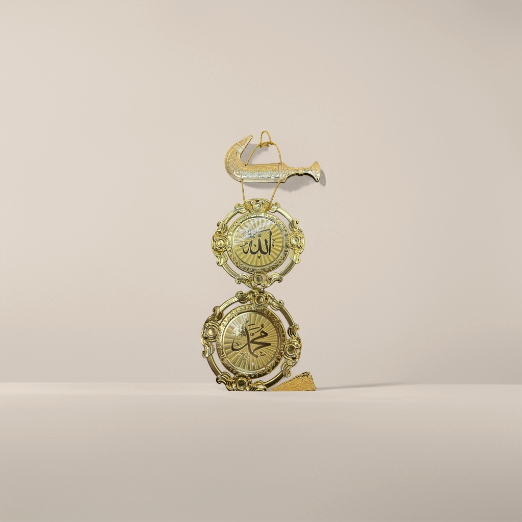 金色阿拉伯文装饰品 刀形挂件双圆形雕花牌饰