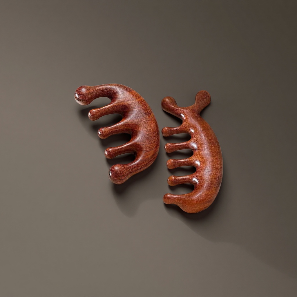 Brown wooden massage comb, with natural wood grain and hand-polished, massages the scalp to soothe and relax Specification image