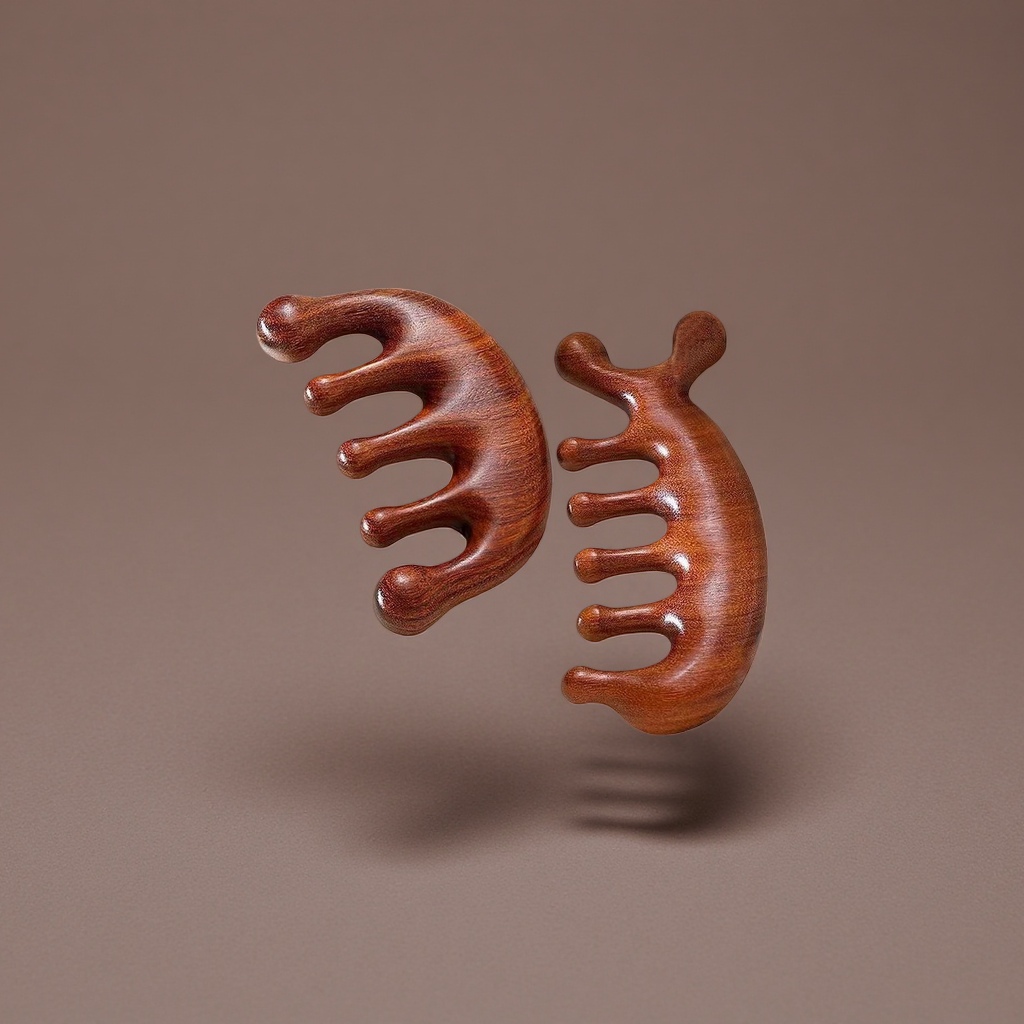 Brown wooden massage comb, with natural wood grain and hand-polished, massages the scalp to soothe and relax details Picture