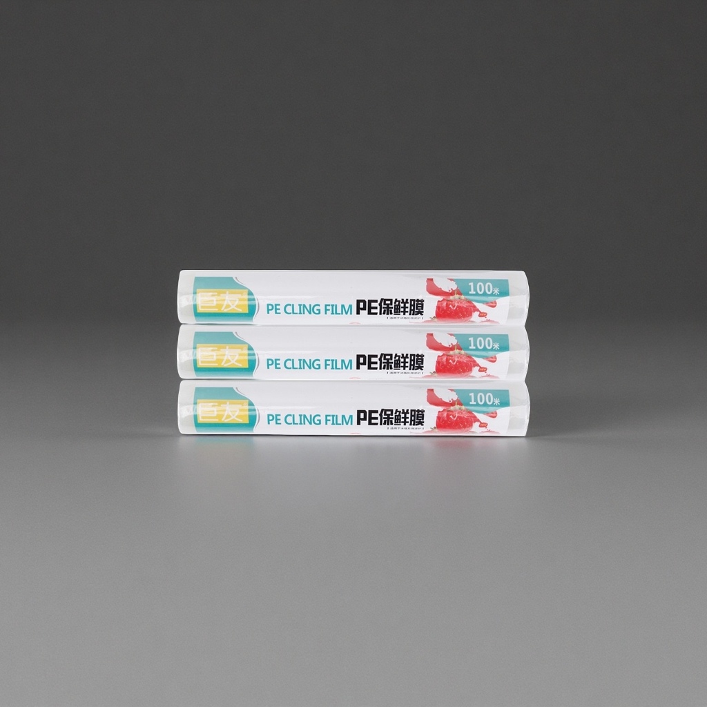 巨友三卷装白色PE保鲜膜100米草莓图案PE CLING FILM