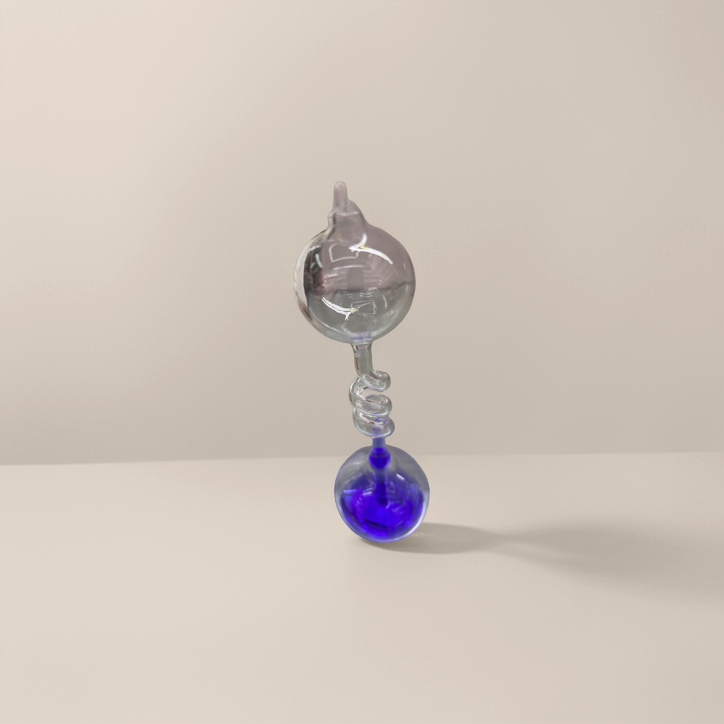 透明玻璃螺旋连接器配蓝色液体球形瓶 实验室用密封耐腐蚀
