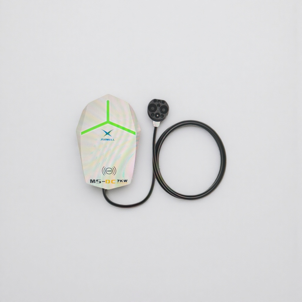 A portable household charging gun with a black curly cable for charging piles details Picture