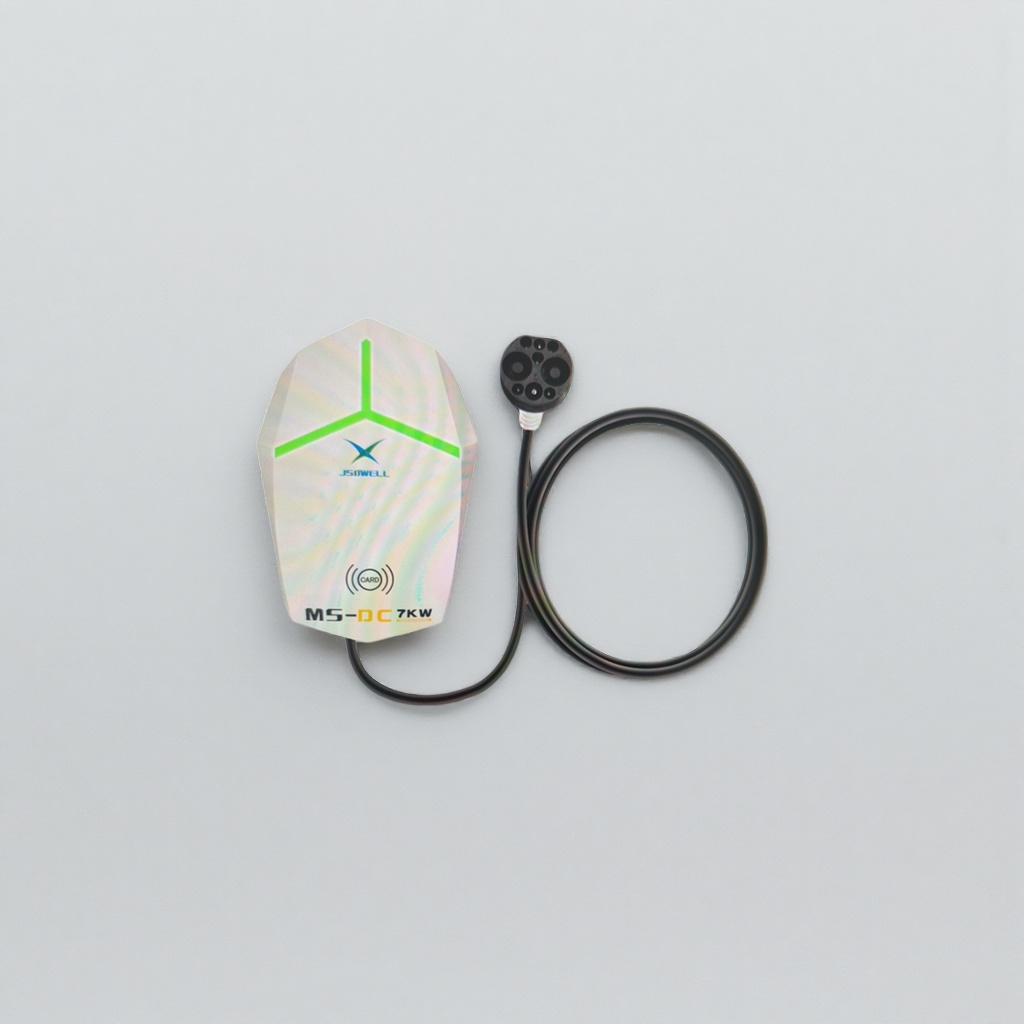 A portable household charging gun with a black curly cable for charging piles Application Scenario
