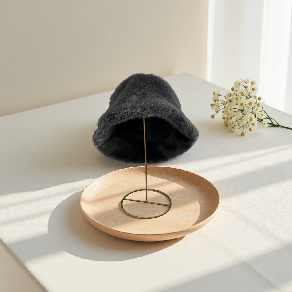 Black plush fisherman's hat, a warm and face-enhancing little Korean-style casual and versatile hat for autumn and winter