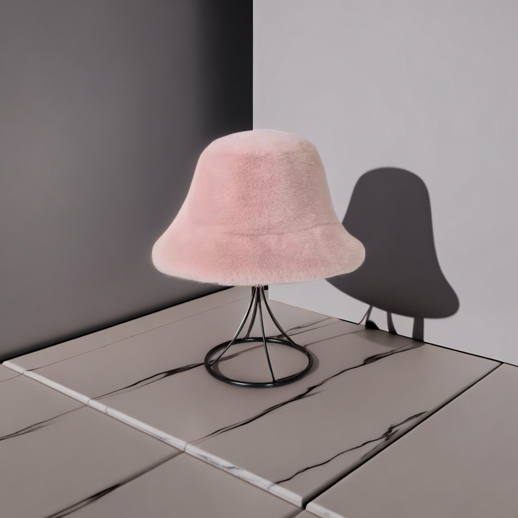 Pink plush fisherman's hat, a warm and face-enhancing little Korean-style casual and versatile hat for autumn and winter