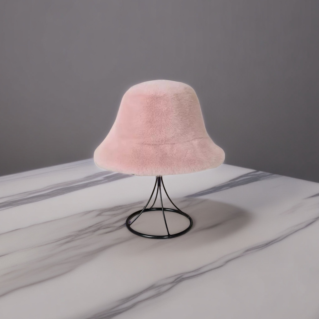 Pink plush fisherman's hat, a warm and face-enhancing little Korean-style casual and versatile hat for autumn and winter details Picture