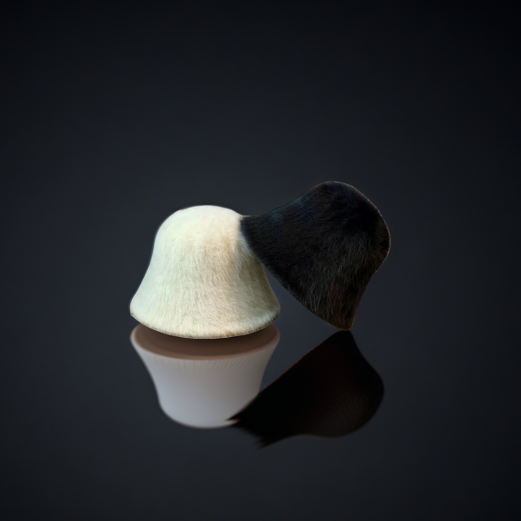 A white and black plush hat for adults Specification image